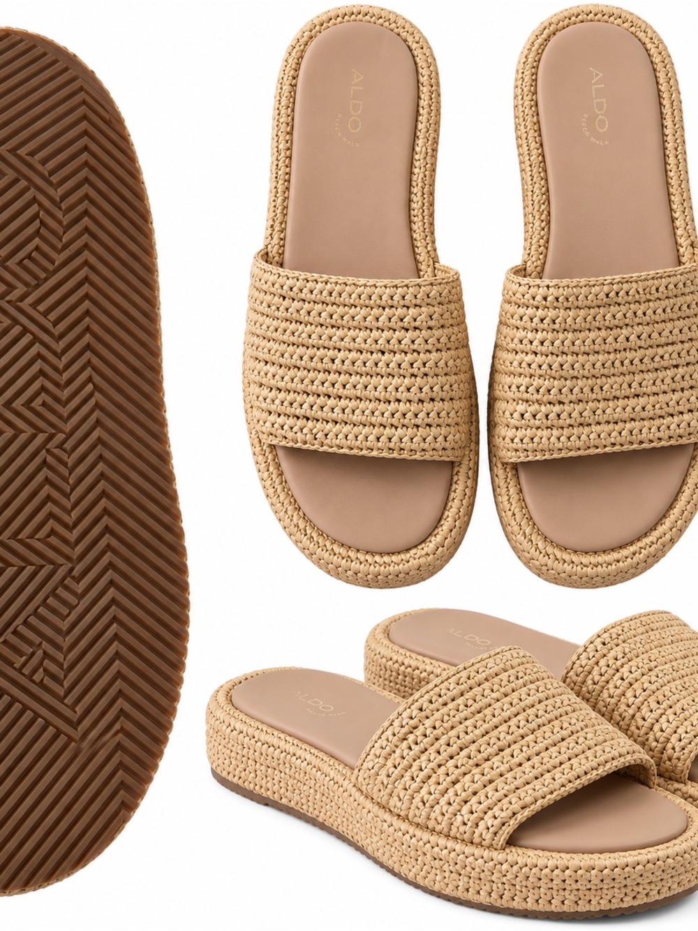 ALDO Beige Woven Slide Sandals